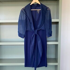 Adrianna Papell Deep Blue V-Neck Tie-Front Dress